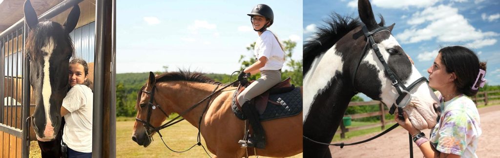 Campers and horses at horseback riding camp in Pennsylvania